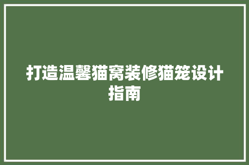 打造温馨猫窝装修猫笼设计指南