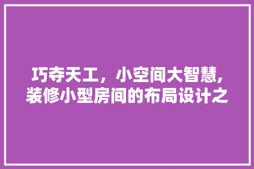 巧夺天工，小空间大智慧,装修小型房间的布局设计之路