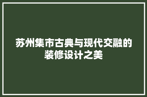 苏州集市古典与现代交融的装修设计之美  第1张