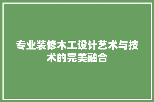 专业装修木工设计艺术与技术的完美融合