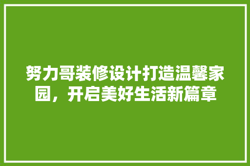 努力哥装修设计打造温馨家园，开启美好生活新篇章