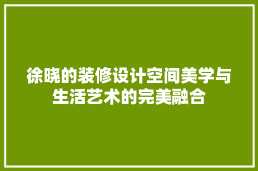 徐晓的装修设计空间美学与生活艺术的完美融合