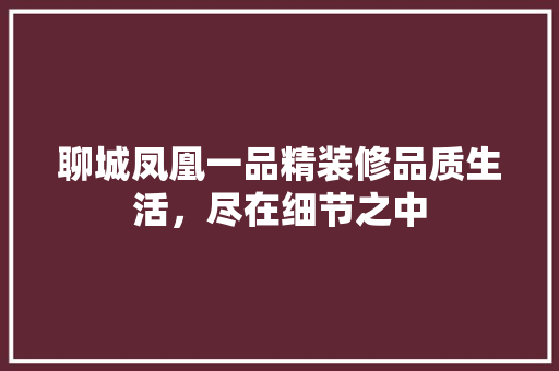 聊城凤凰一品精装修品质生活，尽在细节之中