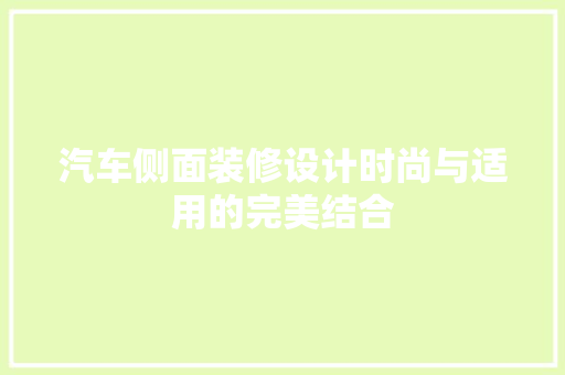 汽车侧面装修设计时尚与适用的完美结合