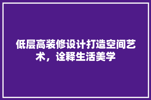 低层高装修设计打造空间艺术，诠释生活美学