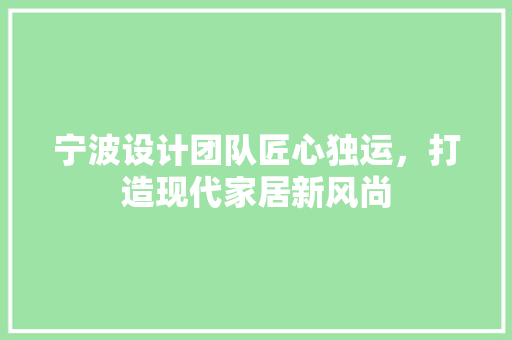 宁波设计团队匠心独运，打造现代家居新风尚