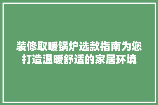 装修取暖锅炉选款指南为您打造温暖舒适的家居环境