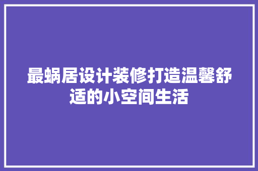 最蜗居设计装修打造温馨舒适的小空间生活