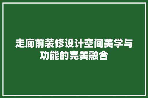 走廊前装修设计空间美学与功能的完美融合