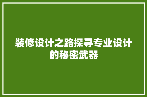 装修设计之路探寻专业设计的秘密武器