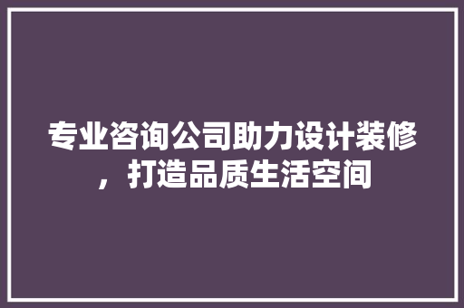专业咨询公司助力设计装修，打造品质生活空间