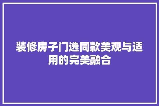 装修房子门选同款美观与适用的完美融合
