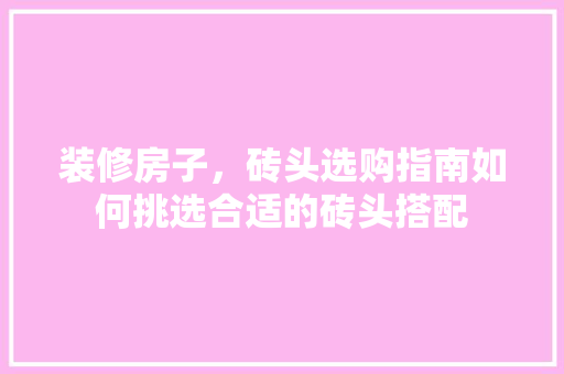 装修房子，砖头选购指南如何挑选合适的砖头搭配