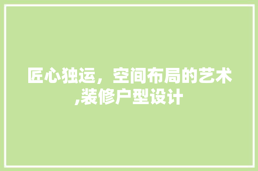 匠心独运，空间布局的艺术,装修户型设计