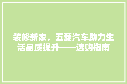 装修新家，五菱汽车助力生活品质提升——选购指南