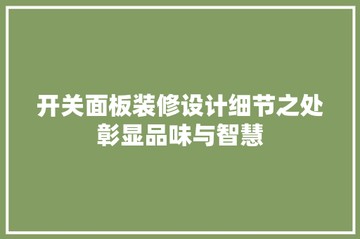 开关面板装修设计细节之处彰显品味与智慧