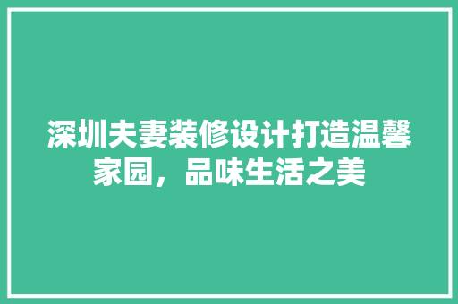 深圳夫妻装修设计打造温馨家园，品味生活之美
