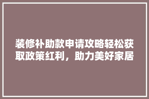 装修补助款申请攻略轻松获取政策红利，助力美好家居生活