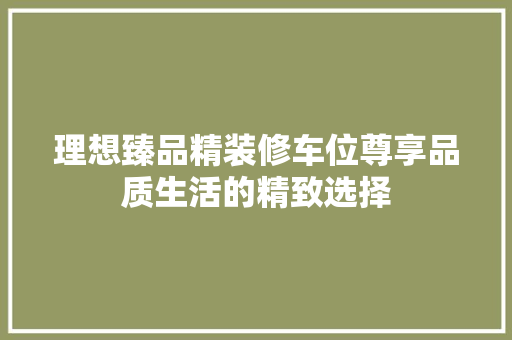 理想臻品精装修车位尊享品质生活的精致选择