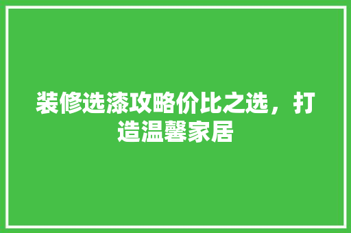 装修选漆攻略价比之选，打造温馨家居