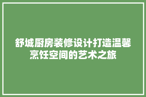 舒城厨房装修设计打造温馨烹饪空间的艺术之旅