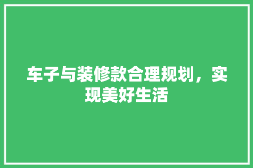 车子与装修款合理规划，实现美好生活