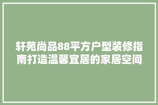 轩苑尚品88平方户型装修指南打造温馨宜居的家居空间