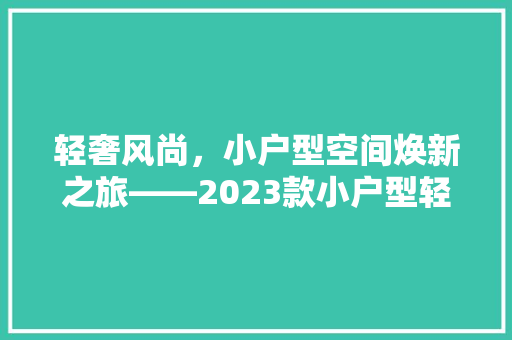轻奢风尚，小户型空间焕新之旅——2023款小户型轻奢风装修